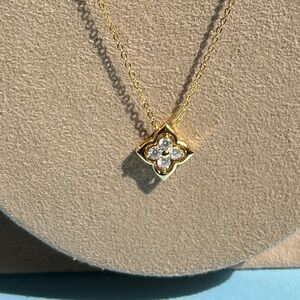 Moissanite Four-Leaf Clover Necklace, NWOT , 14K Gold Plated, 0.4CT, 16”+1”